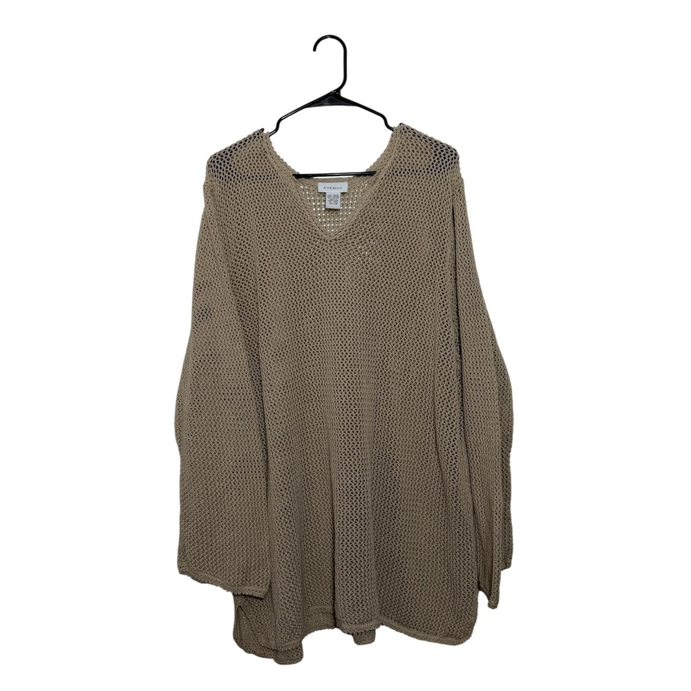 Avenue Coastal Fisherman Tan Open Knit Coverup Mesh Sweater Boho Plus Size 26/28